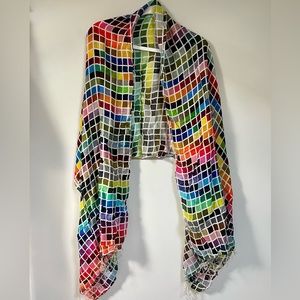 Multi color art block print scarf. Medium weight.